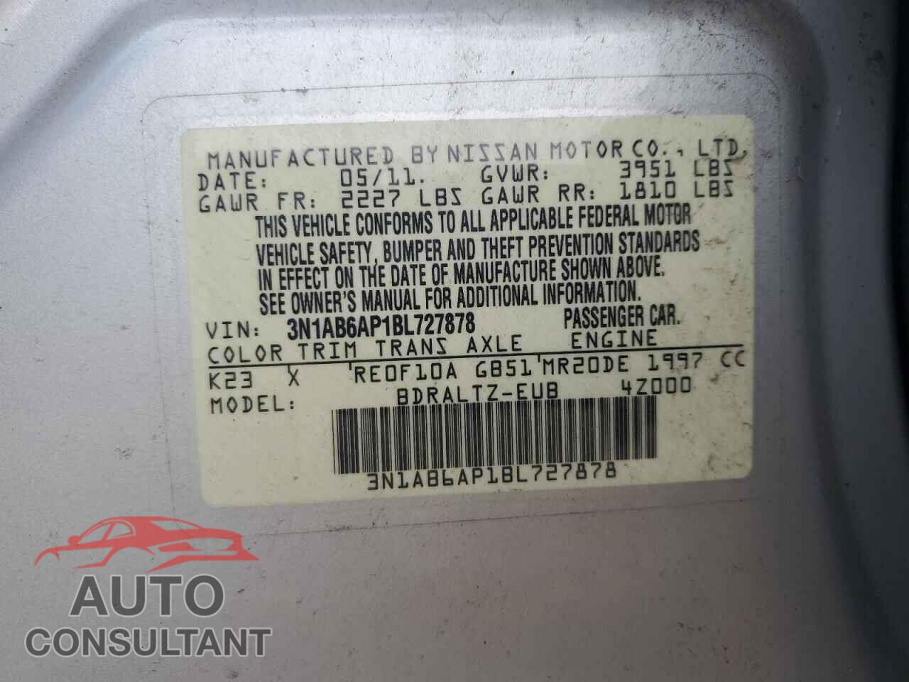 NISSAN SENTRA 2011 - 3N1AB6AP1BL727878