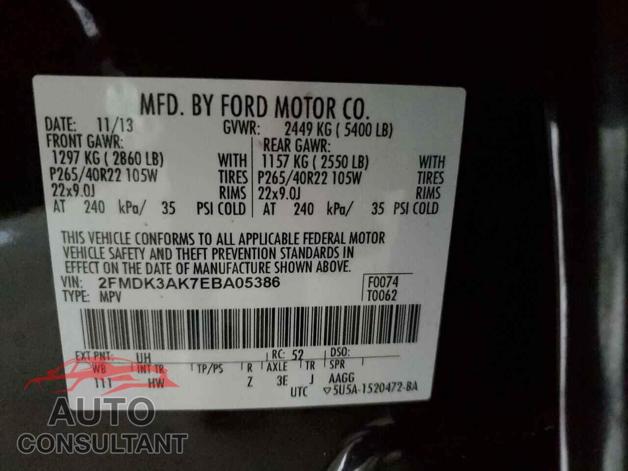 FORD EDGE 2014 - 2FMDK3AK7EBA05386