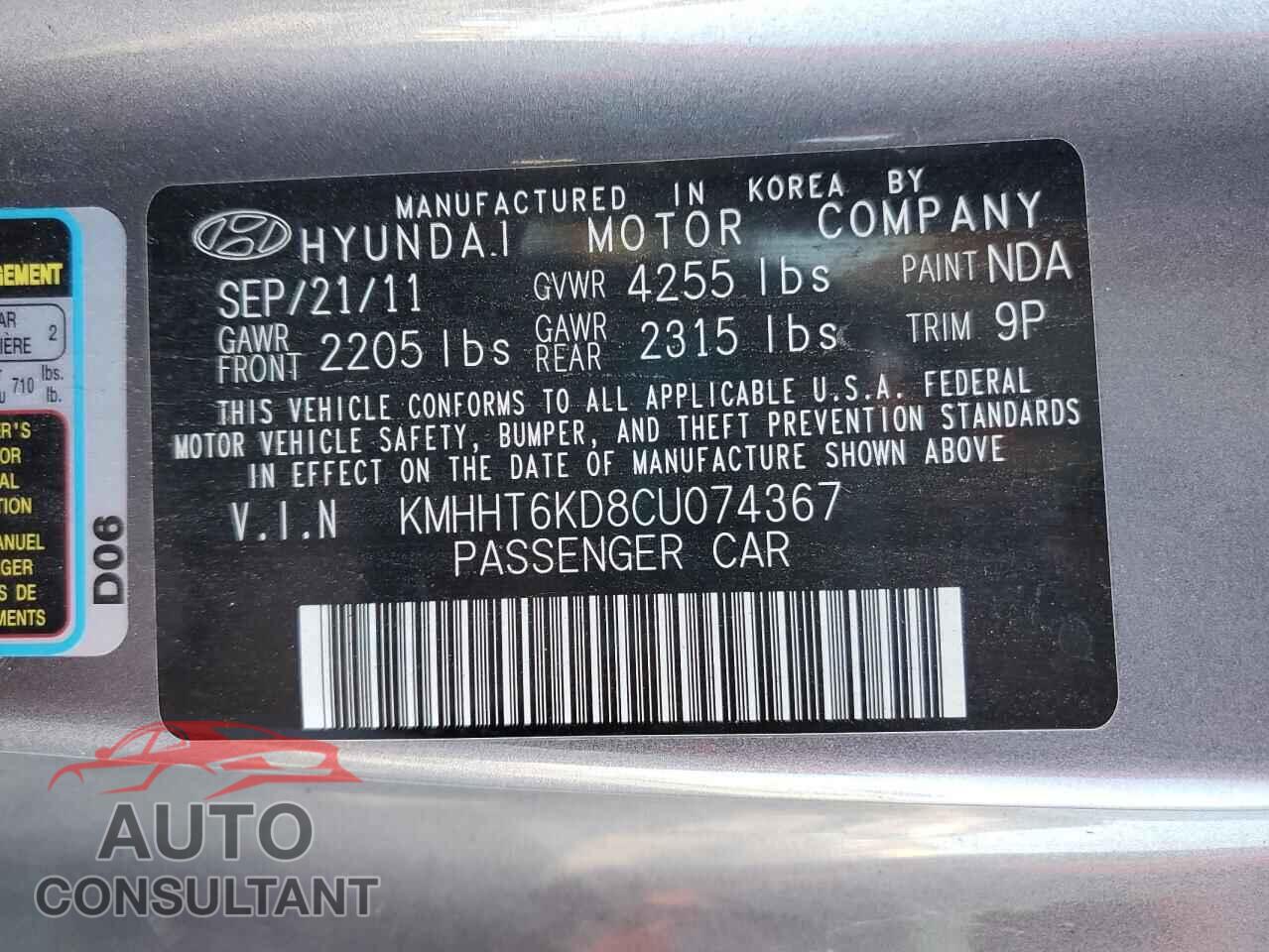 HYUNDAI GENESIS 2012 - KMHHT6KD8CU074367