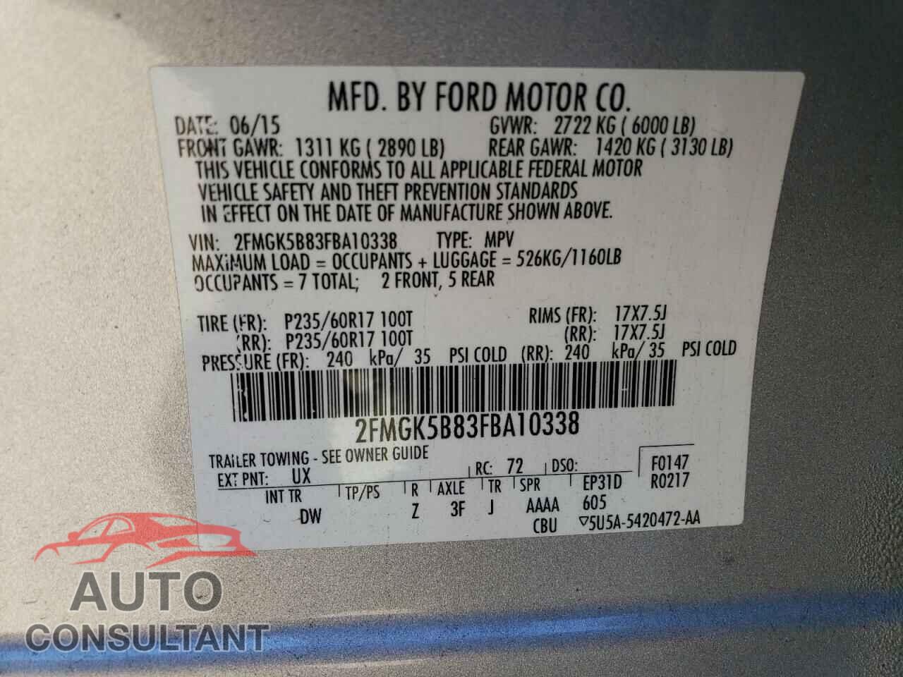 FORD FLEX 2015 - 2FMGK5B83FBA10338