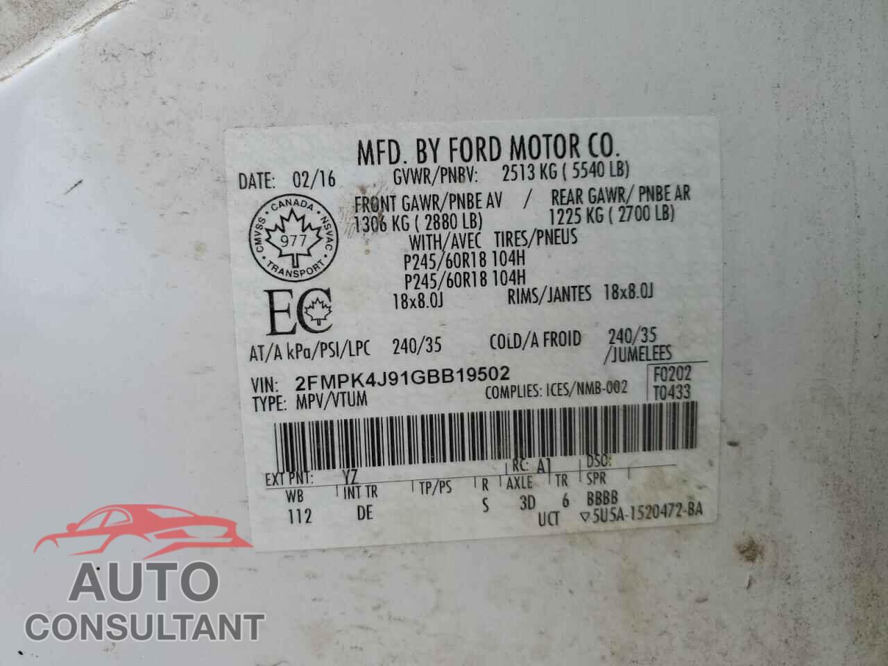 FORD EDGE 2016 - 2FMPK4J91GBB19502