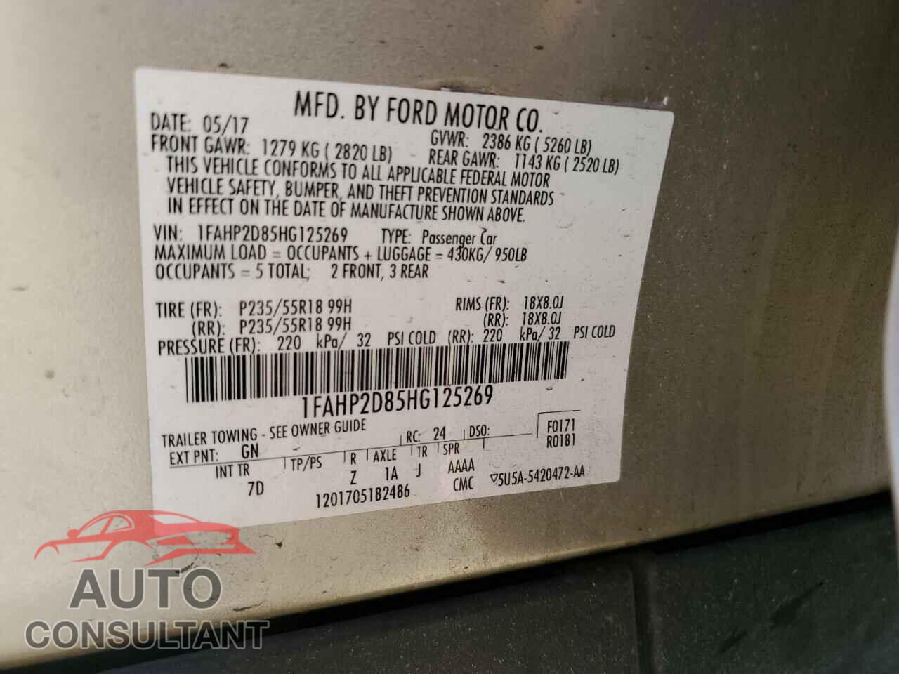 FORD TAURUS 2017 - 1FAHP2D85HG125269
