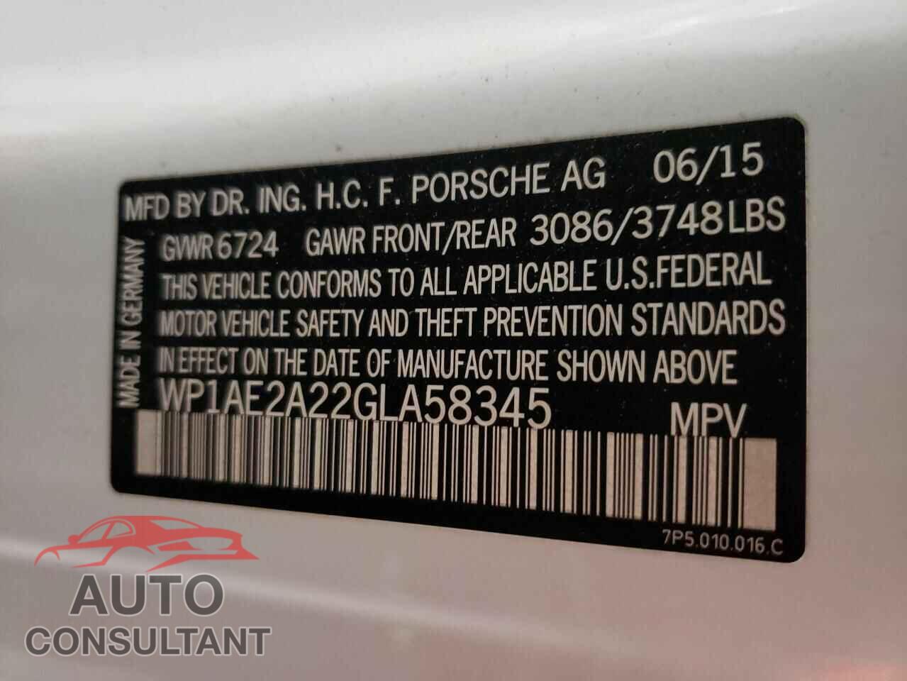 PORSCHE CAYENNE 2016 - WP1AE2A22GLA58345