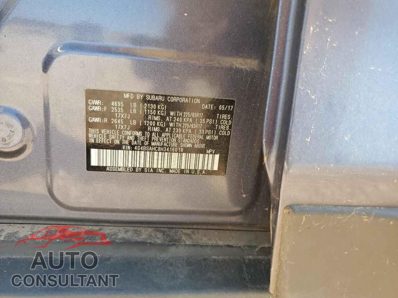 SUBARU OUTBACK 2017 - 4S4BSAHC8H3416018