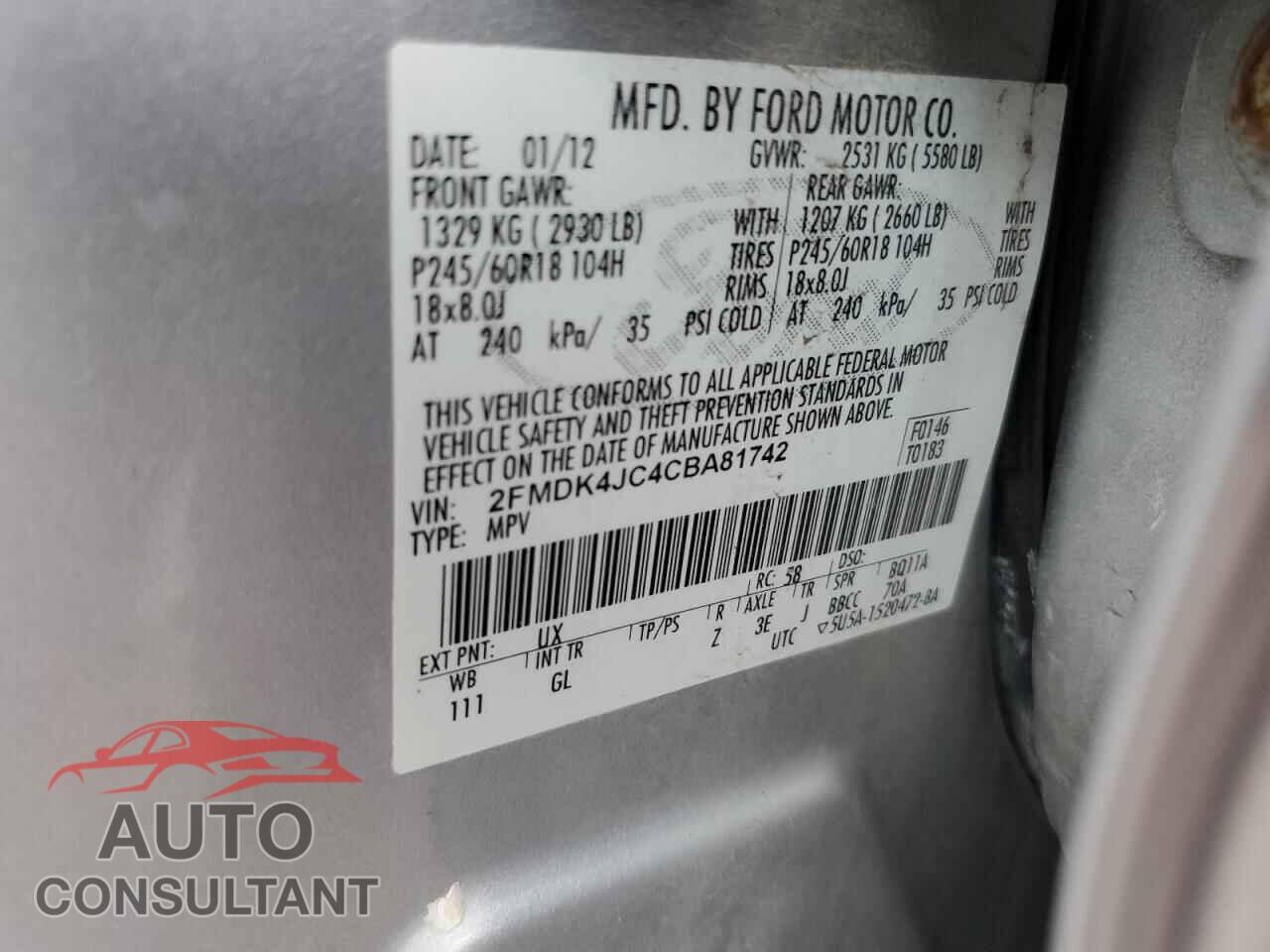 FORD EDGE 2012 - 2FMDK4JC4CBA81742