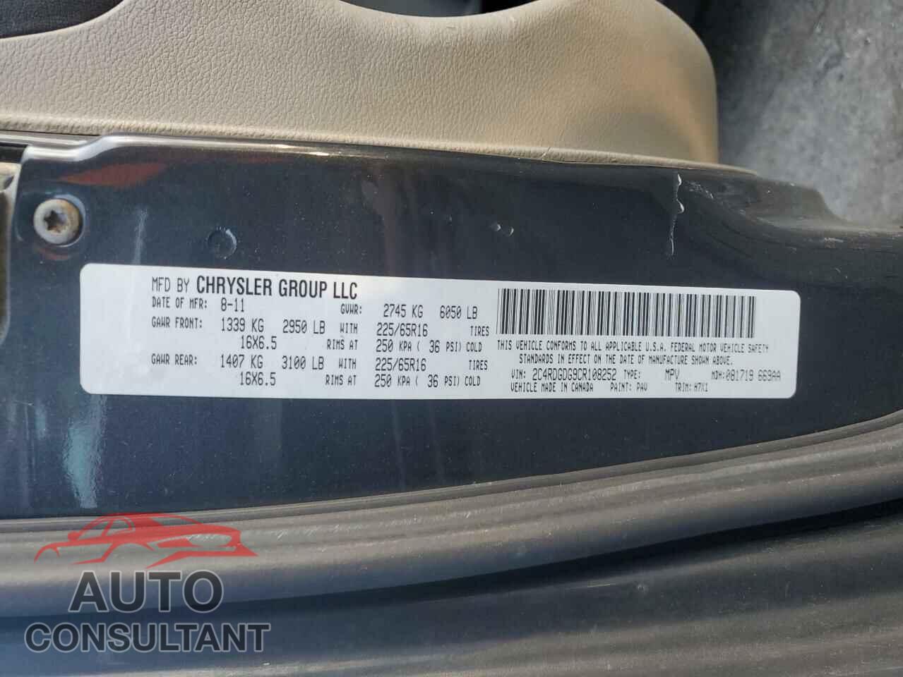 DODGE CARAVAN 2012 - 2C4RDGDG9CR108252