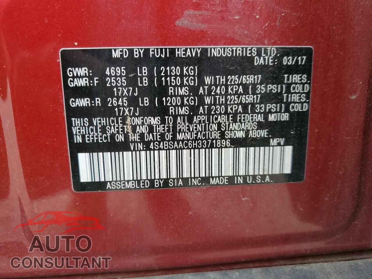 SUBARU OUTBACK 2017 - 4S4BSAAC6H3371896