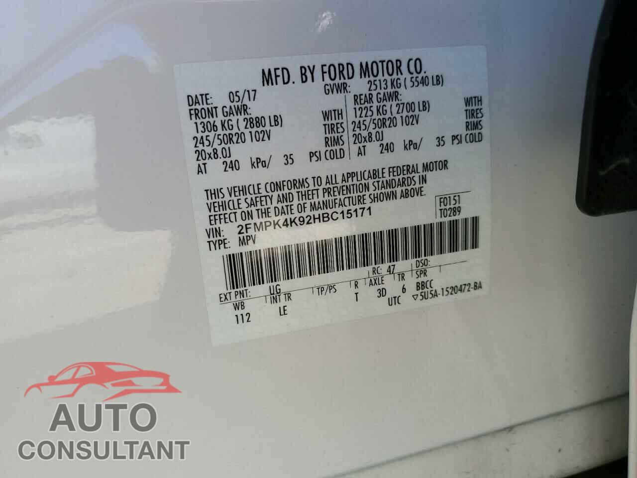 FORD EDGE 2017 - 2FMPK4K92HBC15171