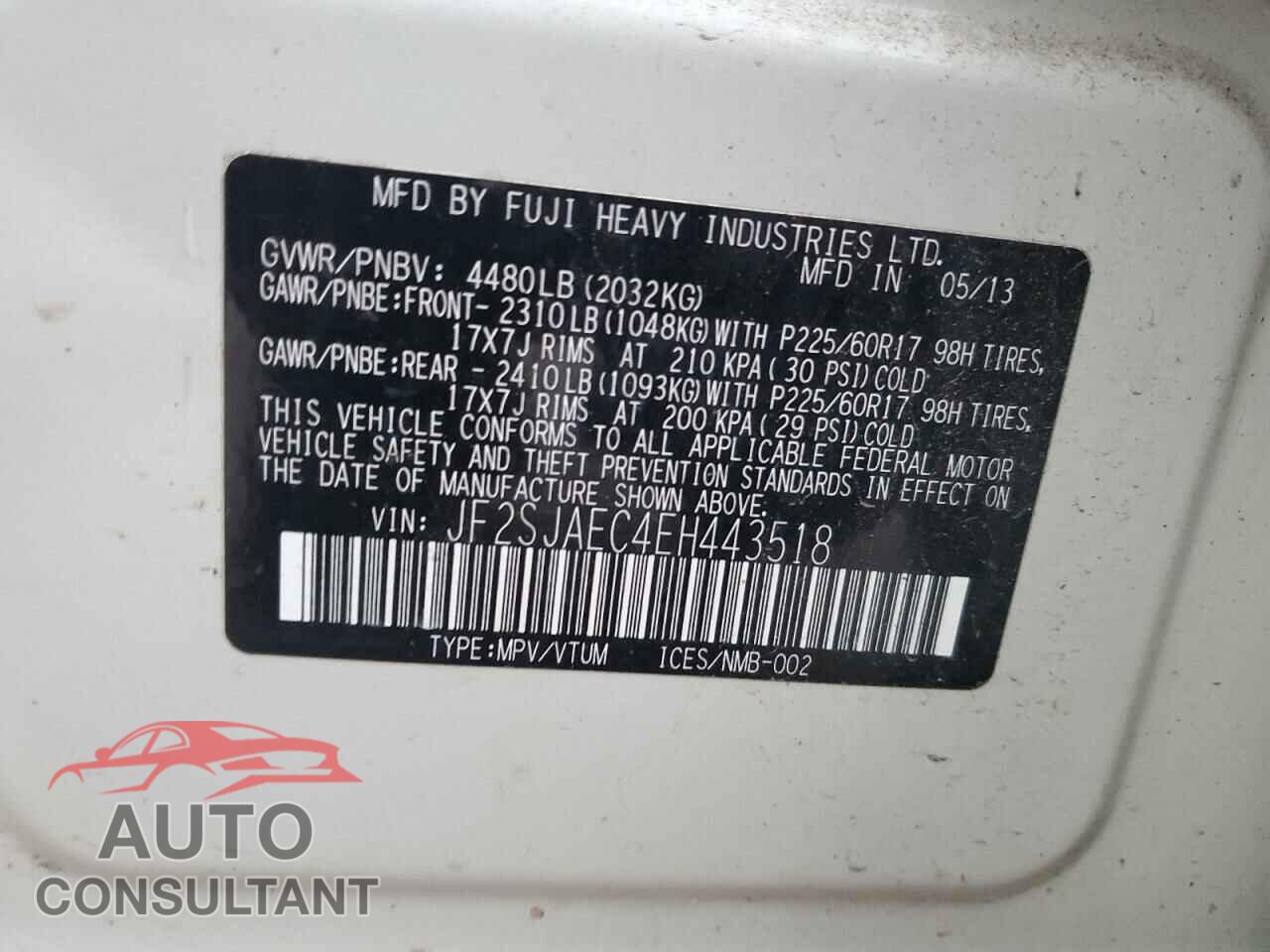 SUBARU FORESTER 2014 - JF2SJAEC4EH443518