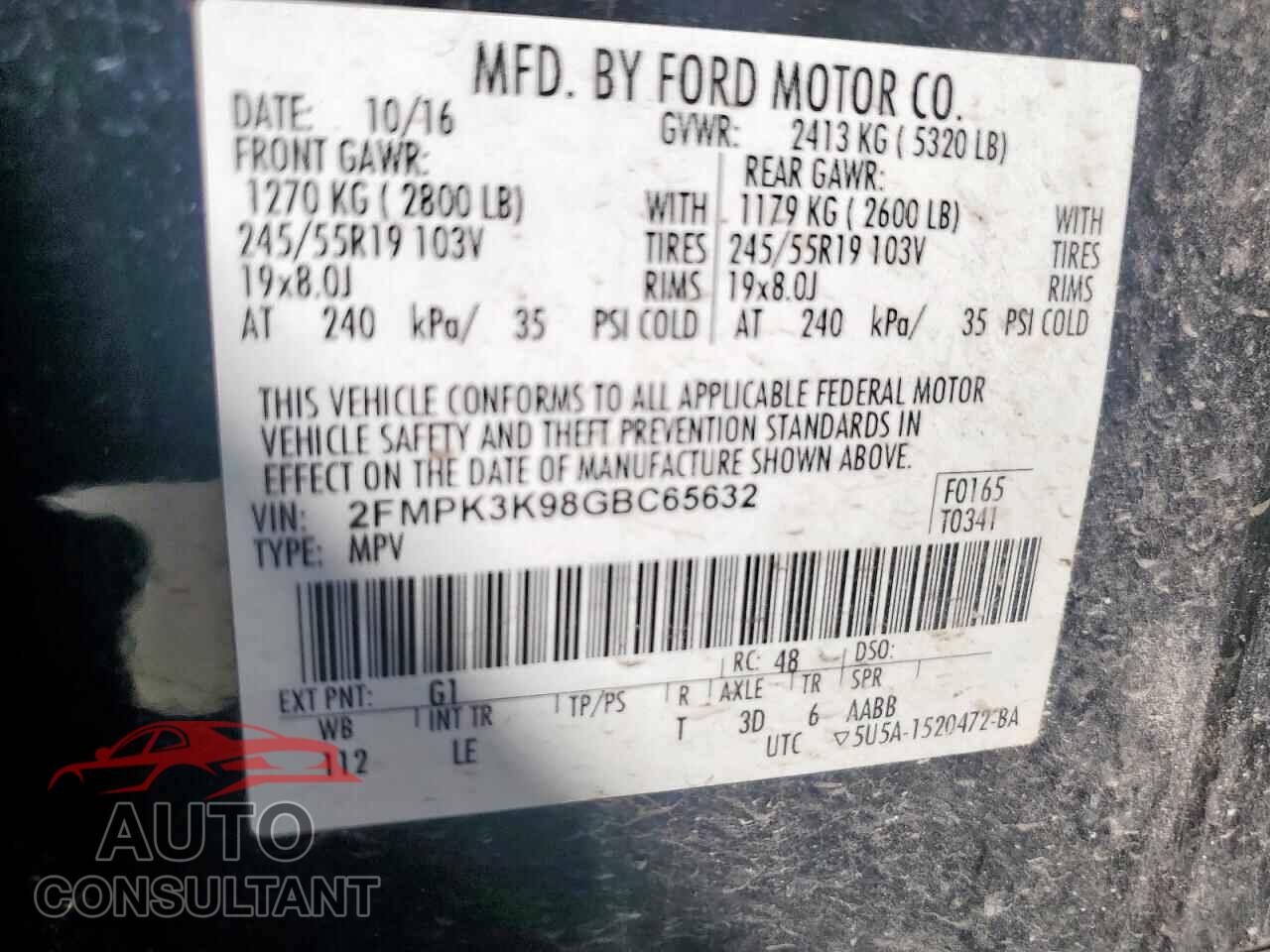 FORD EDGE 2016 - 2FMPK3K98GBC65632