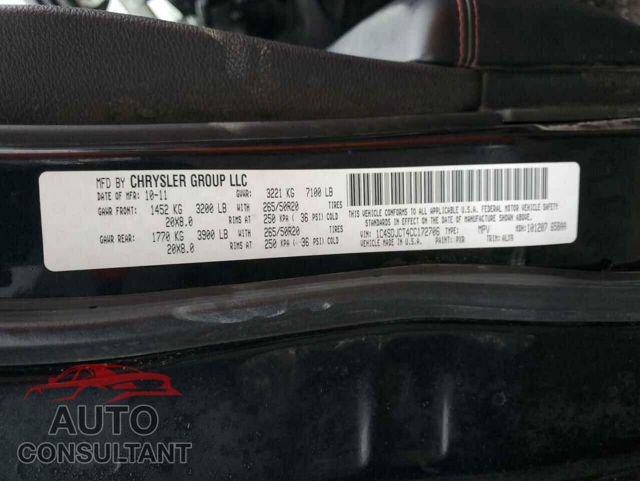 DODGE DURANGO 2012 - 1C4SDJCT4CC172706