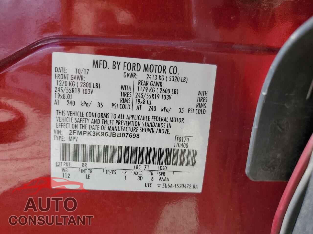 FORD EDGE 2018 - 2FMPK3K96JBB07698