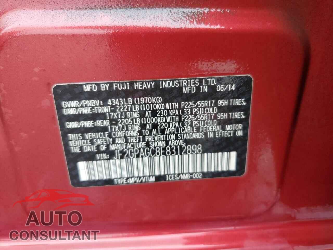 SUBARU XV 2014 - JF2GPAGC8E8312898