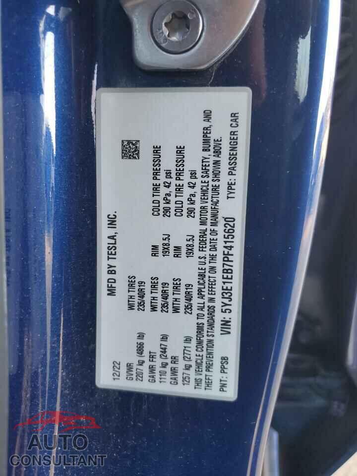 TESLA MODEL 3 2023 - 5YJ3E1EB7PF415620
