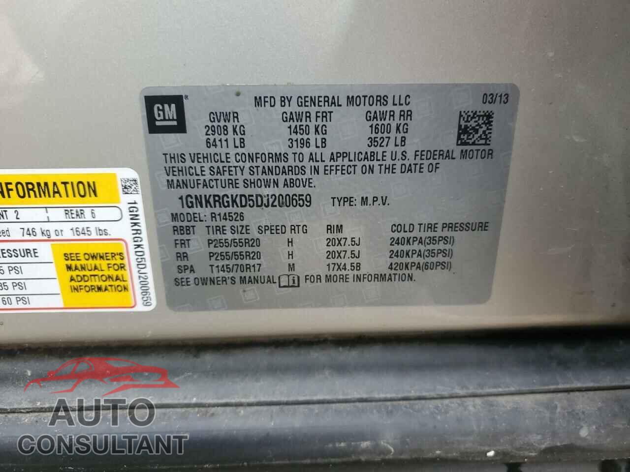 CHEVROLET TRAVERSE 2013 - 1GNKRGKD5DJ200659