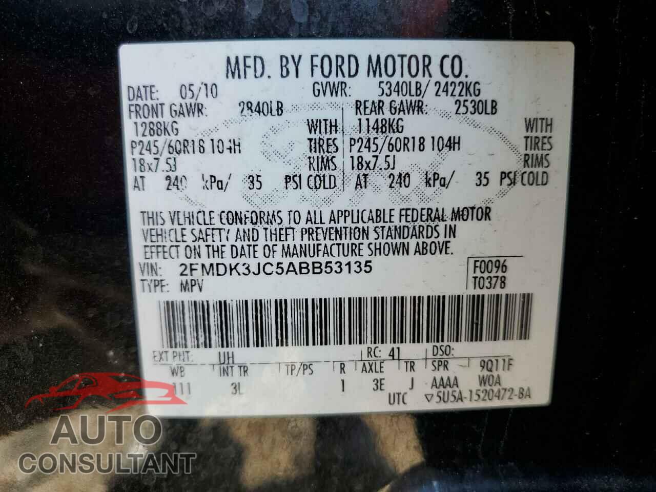 FORD EDGE 2010 - 2FMDK3JC5ABB53135