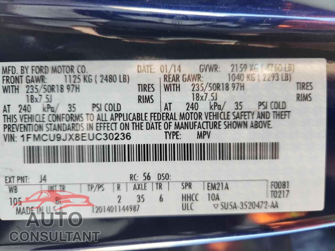 FORD ESCAPE 2014 - 1FMCU9JX8EUC30236