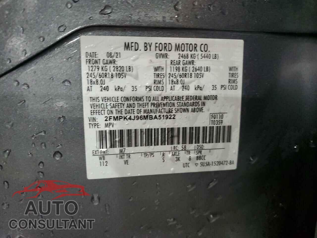 FORD EDGE 2021 - 2FMPK4J96MBA51922