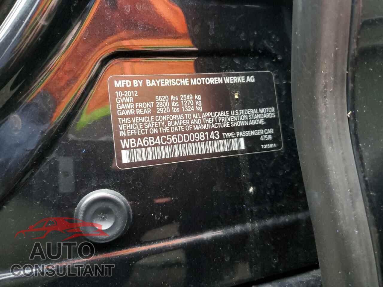 BMW 6 SERIES 2013 - WBA6B4C56DD098143