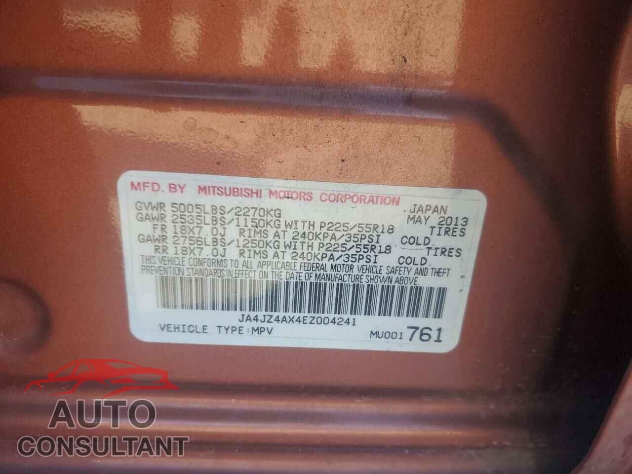 MITSUBISHI OUTLANDER 2014 - JA4JZ4AX4EZ004241