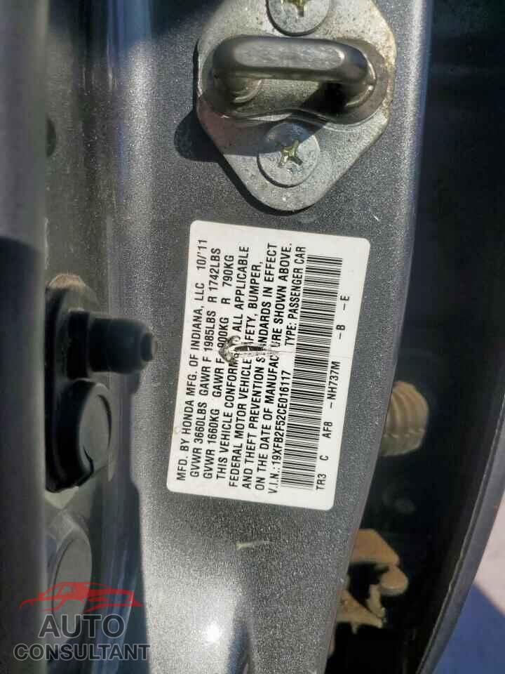 HONDA CIVIC 2012 - 19XFB2F52CE016117