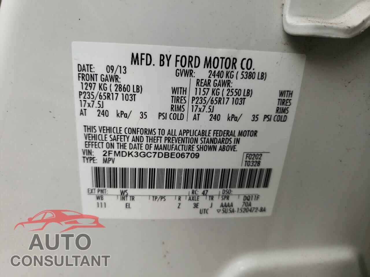FORD EDGE 2013 - 2FMDK3GC7DBE06709