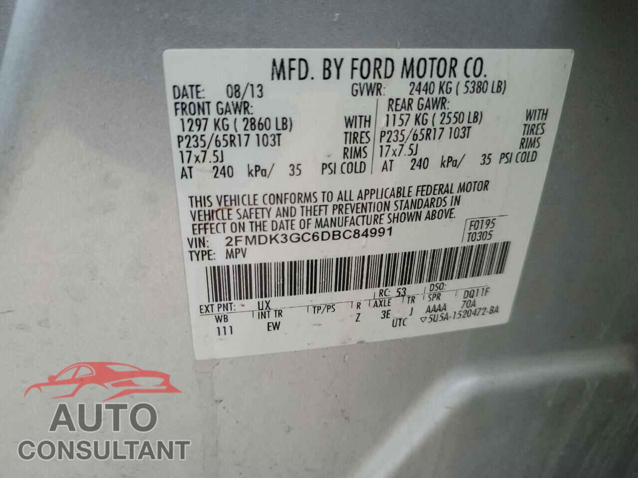 FORD EDGE 2013 - 2FMDK3GC6DBC84991