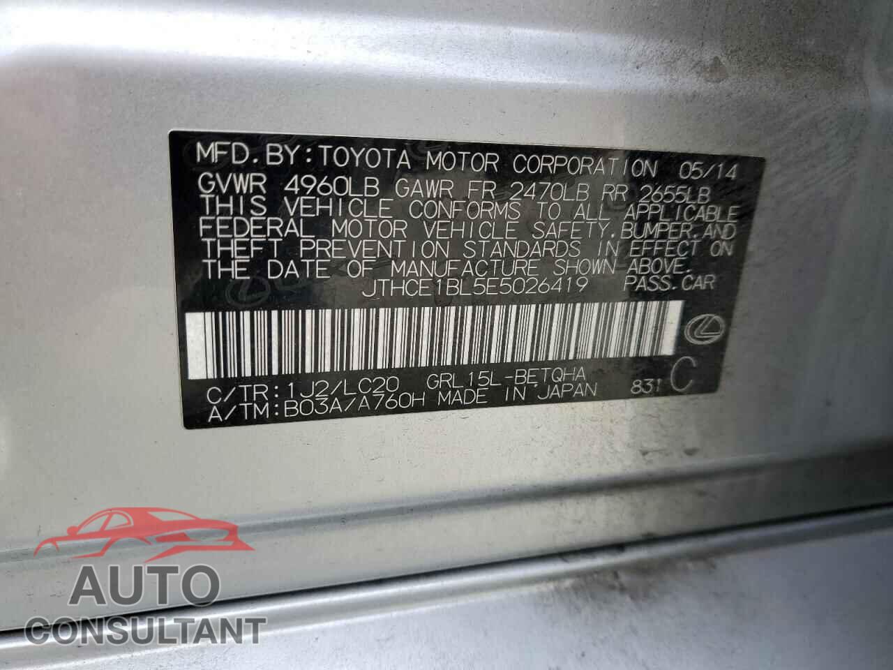 LEXUS GS350 2014 - JTHCE1BL5E5026419