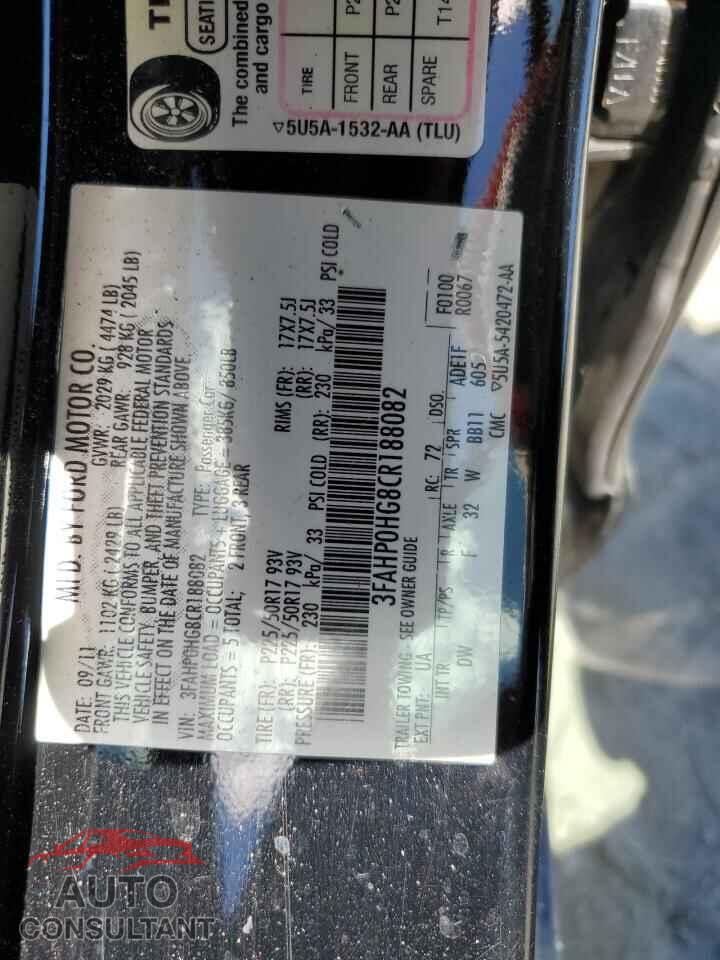 FORD FUSION 2012 - 3FAHP0HG8CR188082