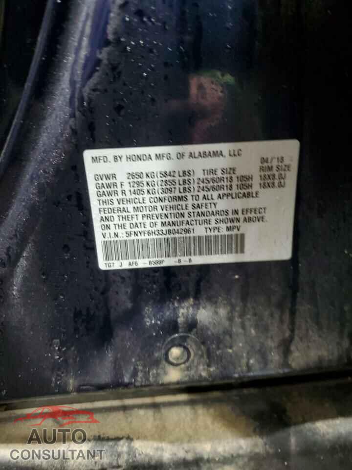 HONDA PILOT 2018 - 5FNYF6H33JB042961