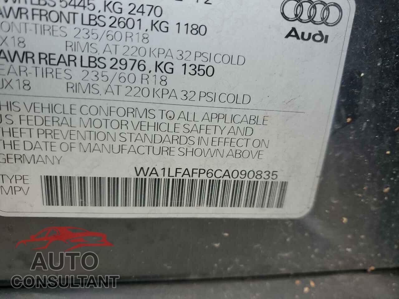 AUDI Q5 2012 - WA1LFAFP6CA090835