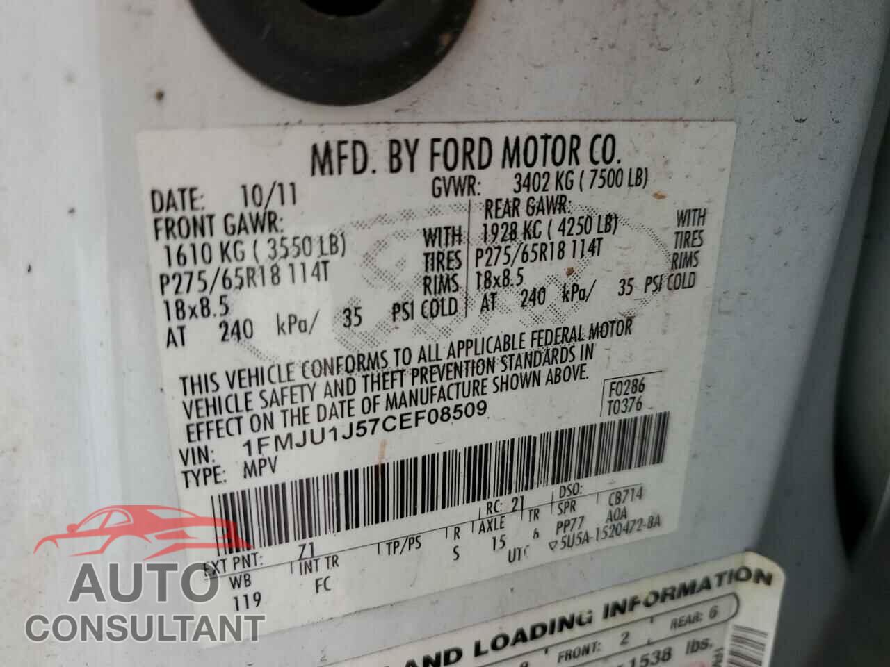 FORD EXPEDITION 2012 - 1FMJU1J57CEF08509