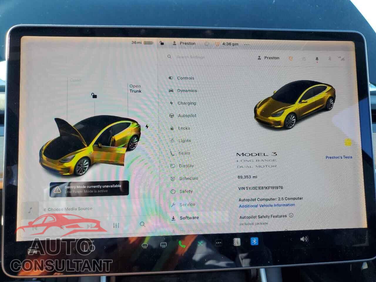 TESLA MODEL 3 2019 - 5YJ3E1EB1KF191978
