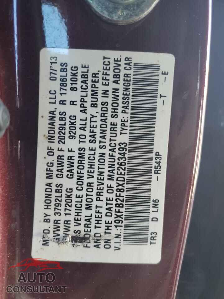 HONDA CIVIC 2013 - 19XFB2F8XDE263493