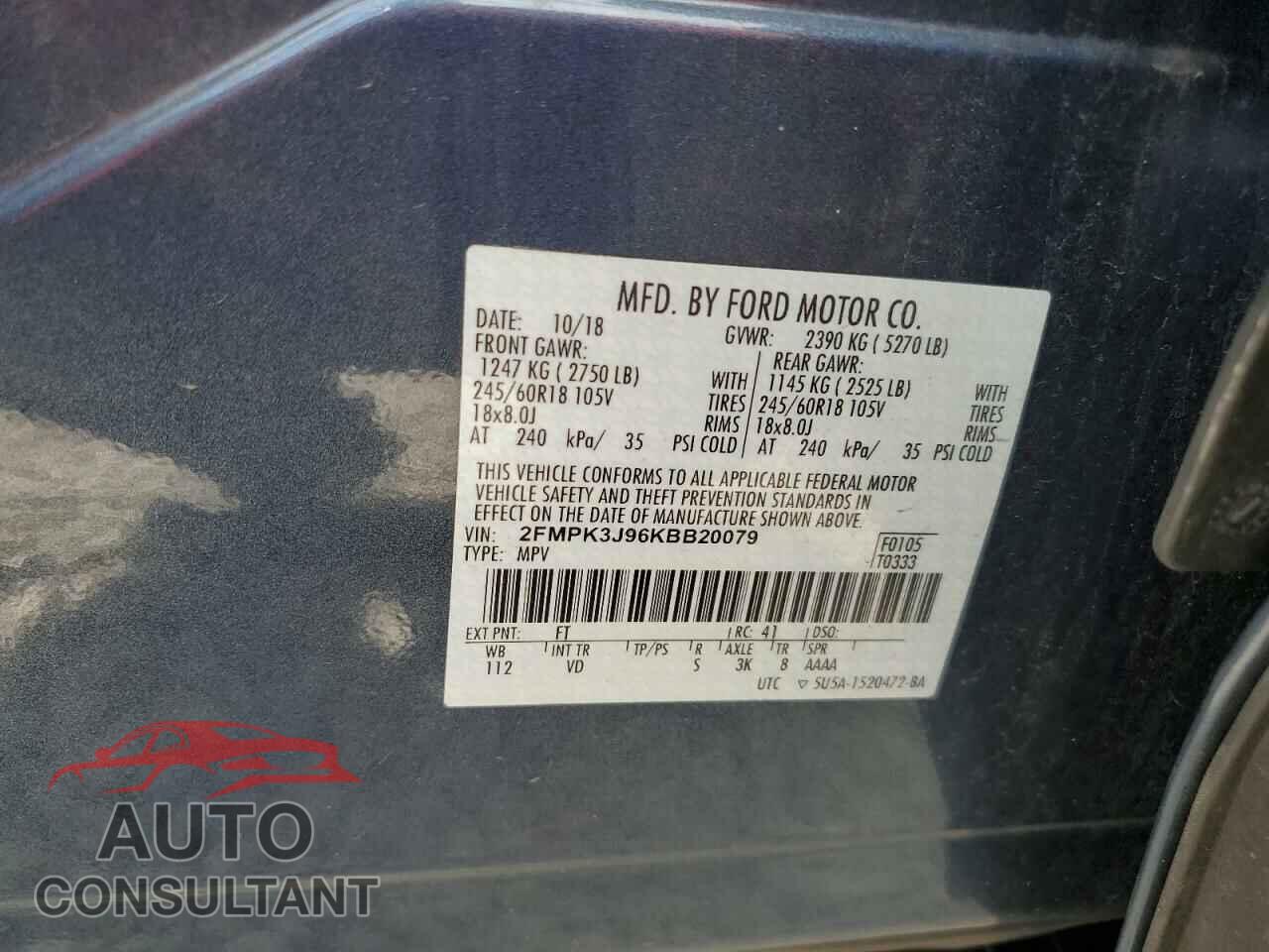FORD EDGE 2019 - 2FMPK3J96KBB20079