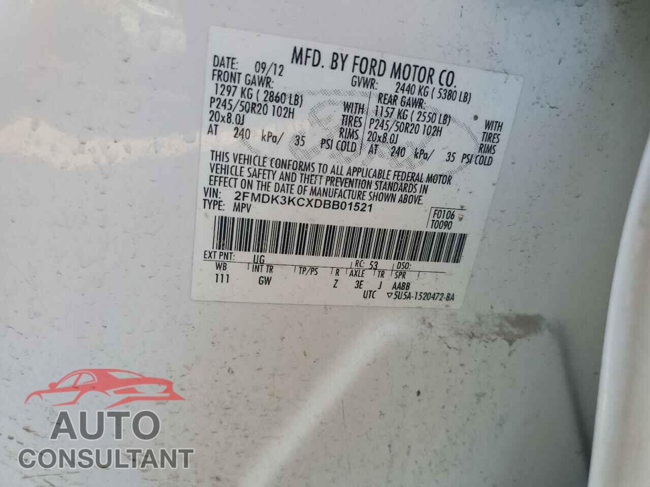 FORD EDGE 2013 - 2FMDK3KCXDBB01521