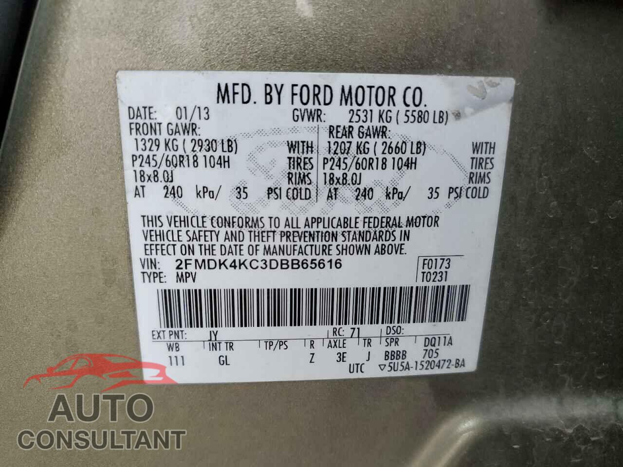 FORD EDGE 2013 - 2FMDK4KC3DBB65616