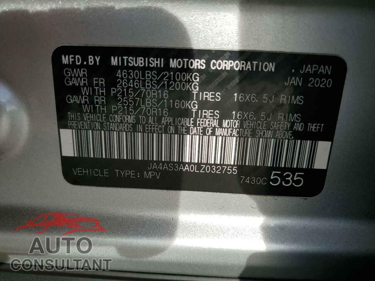 MITSUBISHI ECLIPSE 2020 - JA4AS3AA0LZ032755