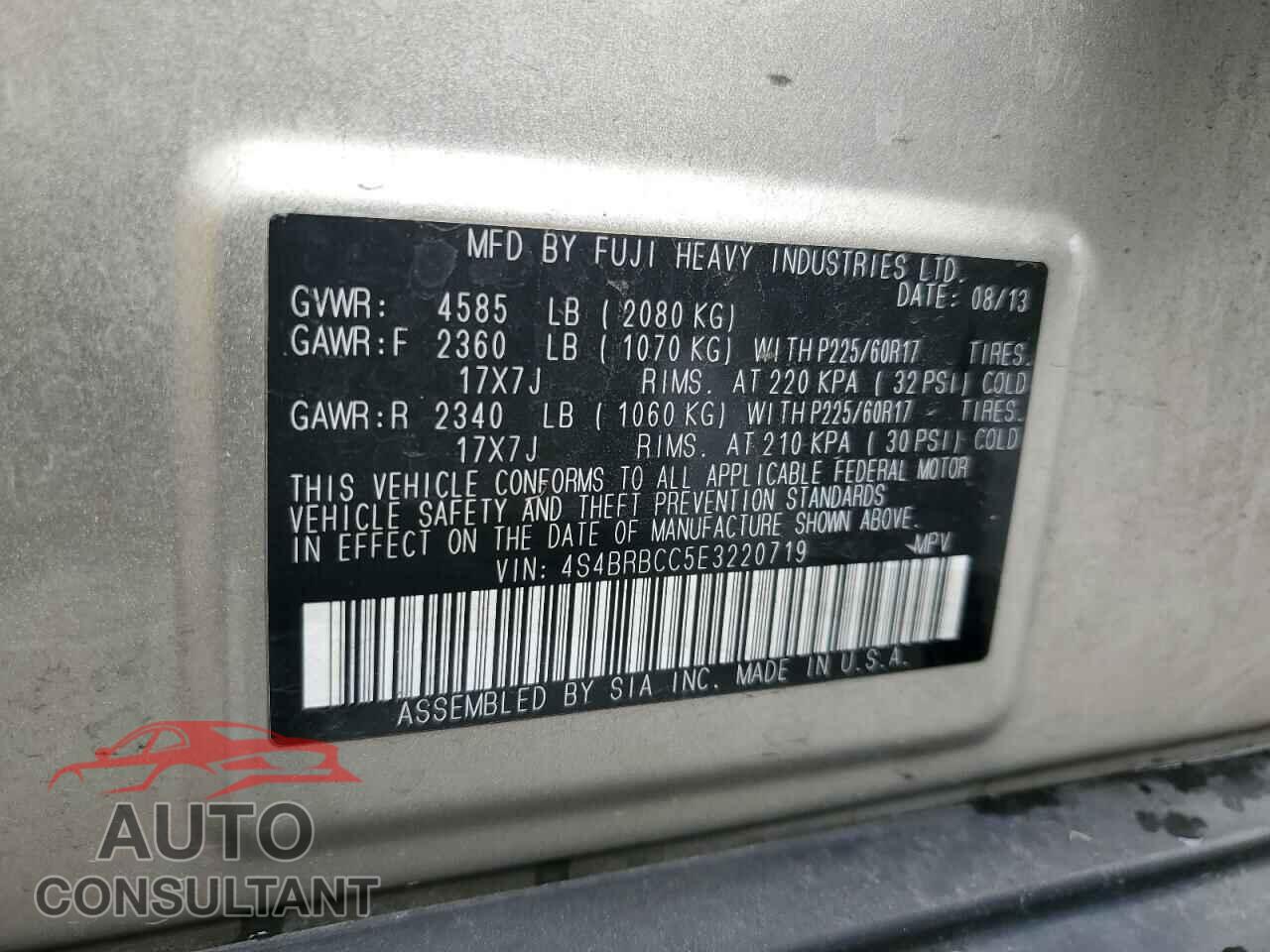 SUBARU OUTBACK 2014 - 4S4BRBCC5E3220719