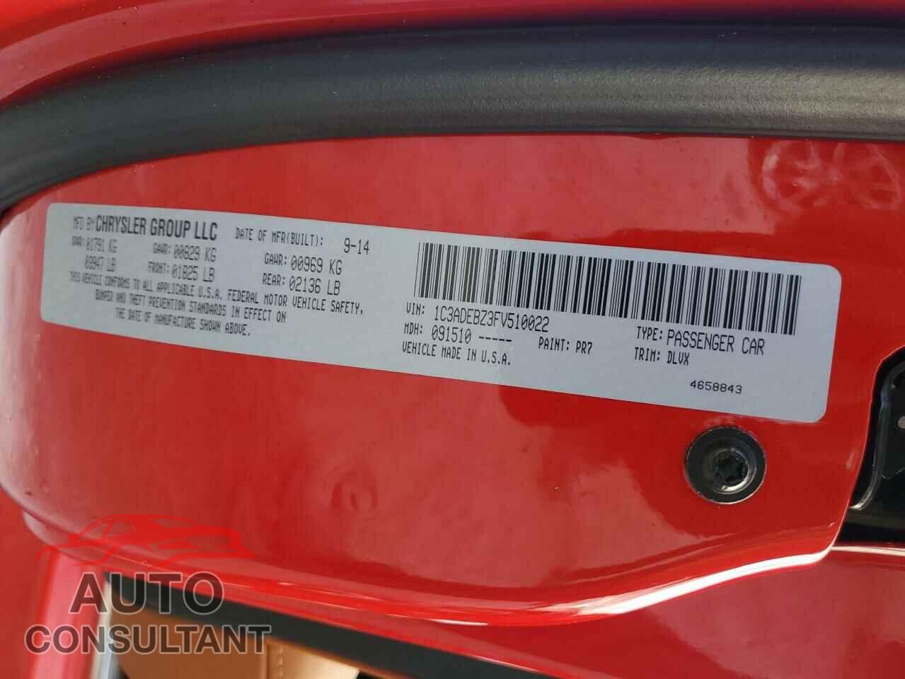 DODGE VIPER 2015 - 1C3ADEBZ3FV510022