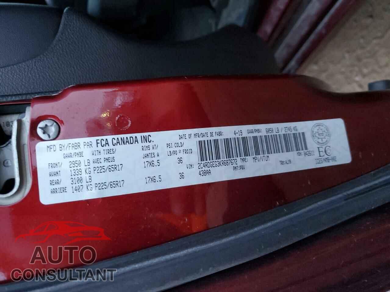 DODGE CARAVAN 2019 - 2C4RDGEG3KR687672