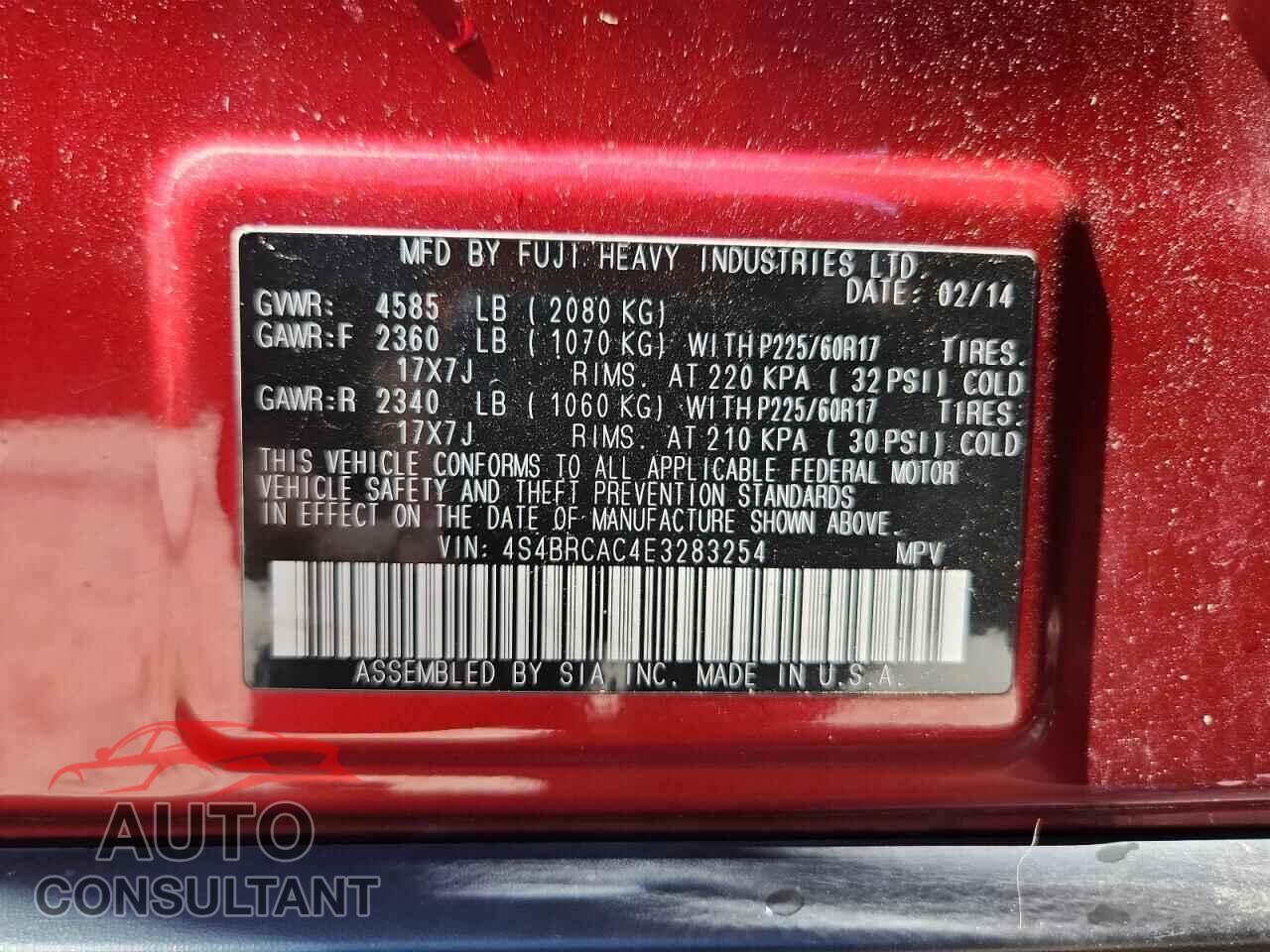 SUBARU OUTBACK 2014 - 4S4BRCAC4E3283254