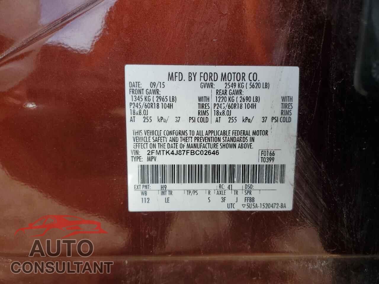 FORD EDGE 2015 - 2FMTK4J87FBC02646
