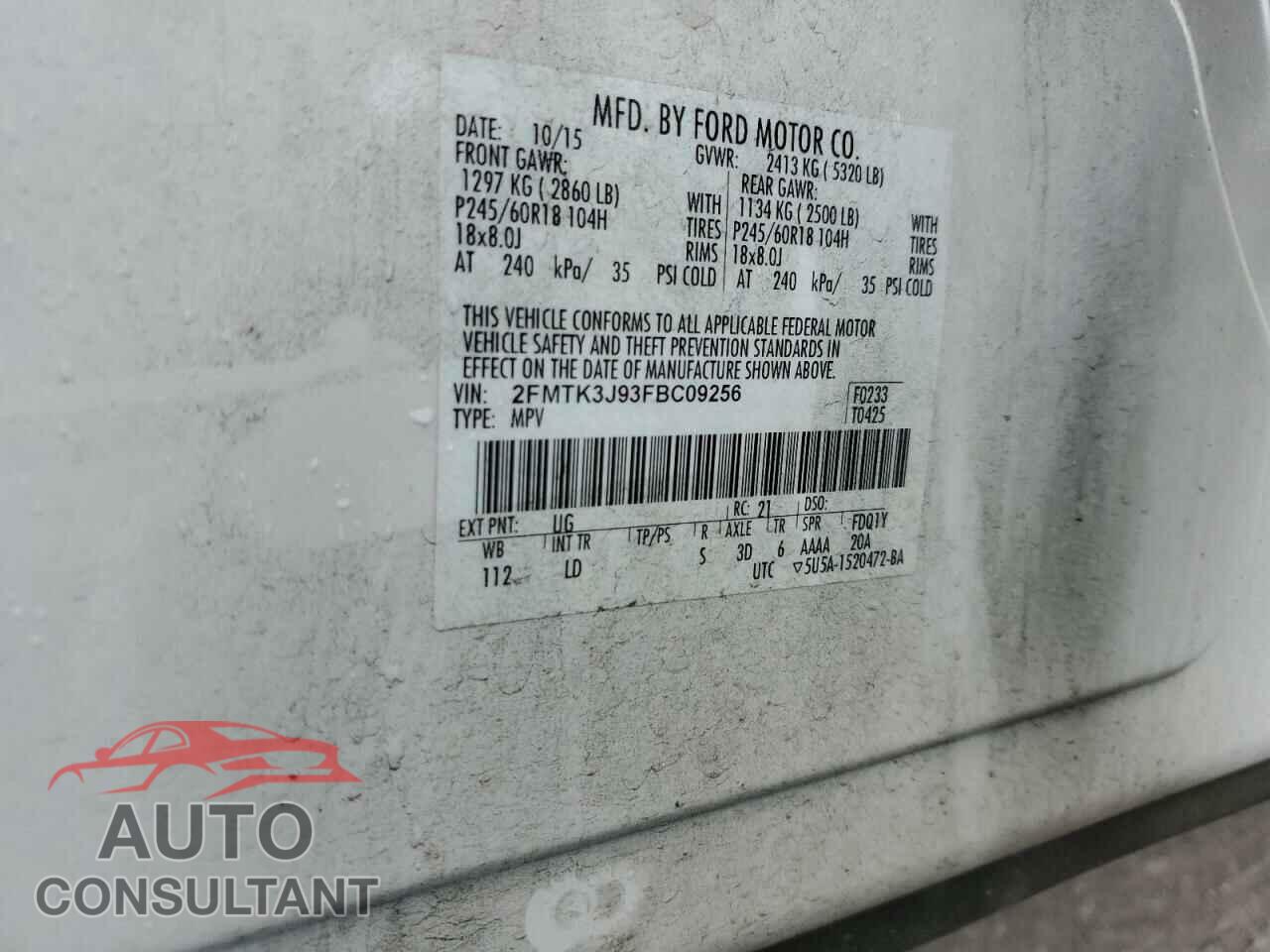 FORD EDGE 2015 - 2FMTK3J93FBC09256