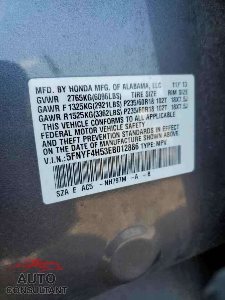 HONDA PILOT 2014 - 5FNYF4H53EB012886