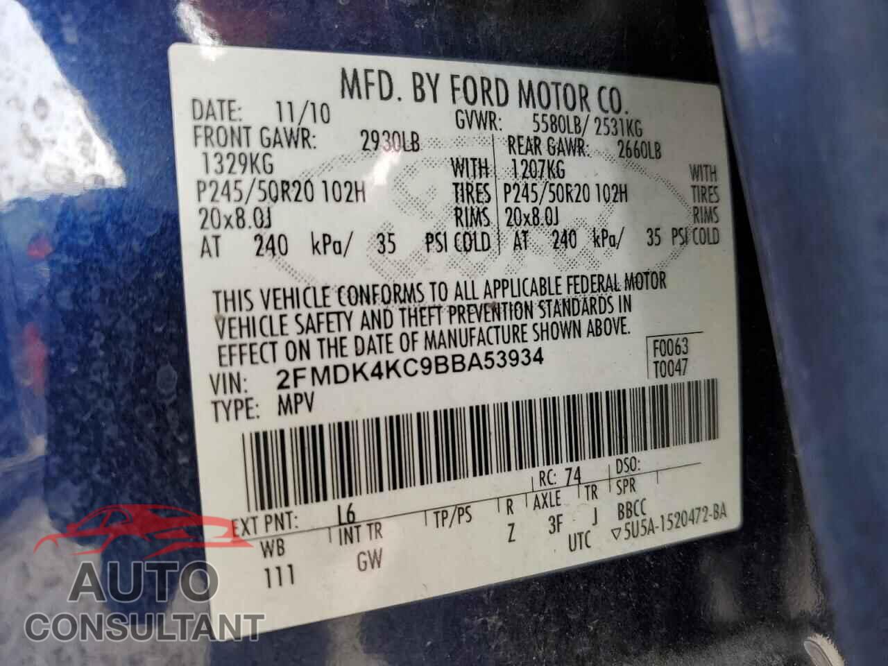FORD EDGE 2011 - 2FMDK4KC9BBA53934