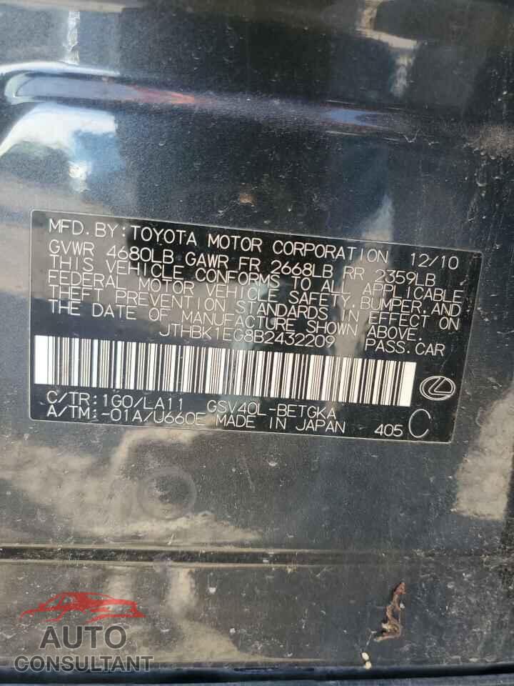 LEXUS ES350 2011 - JTHBK1EG8B2432209