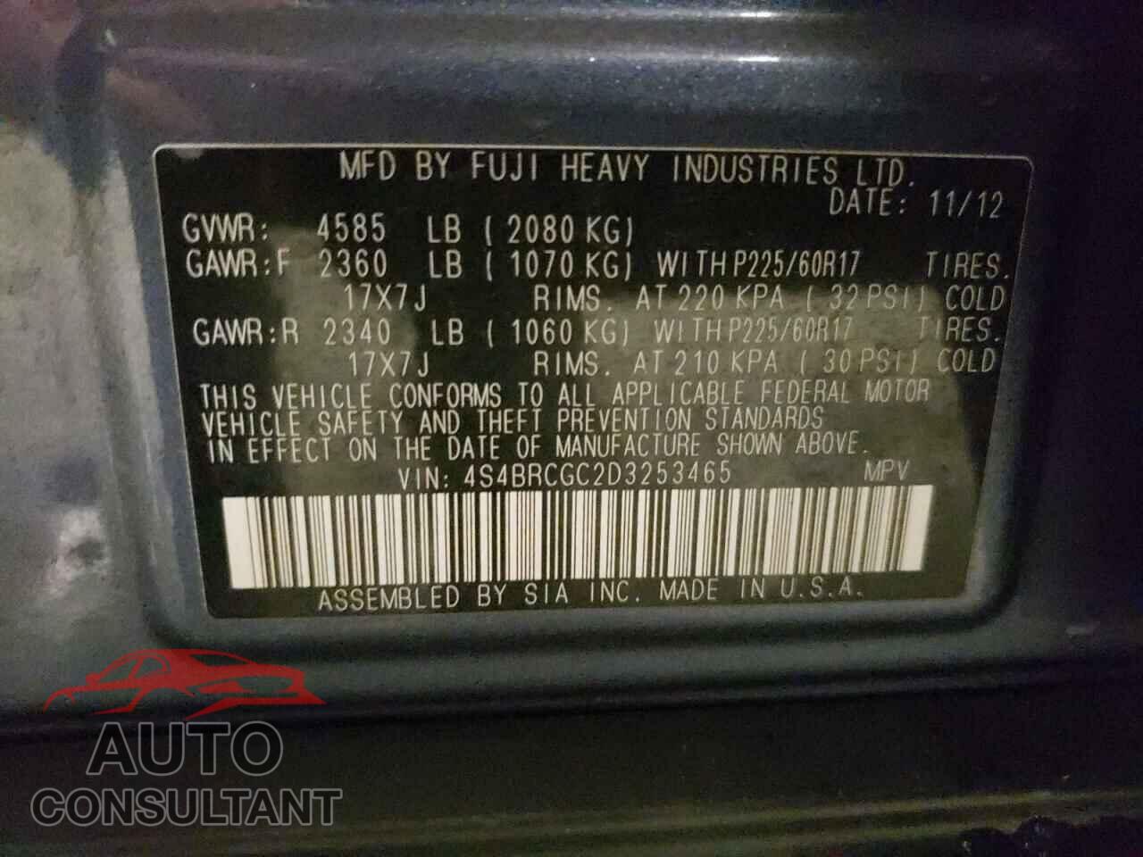 SUBARU OUTBACK 2013 - 4S4BRCGC2D3253465