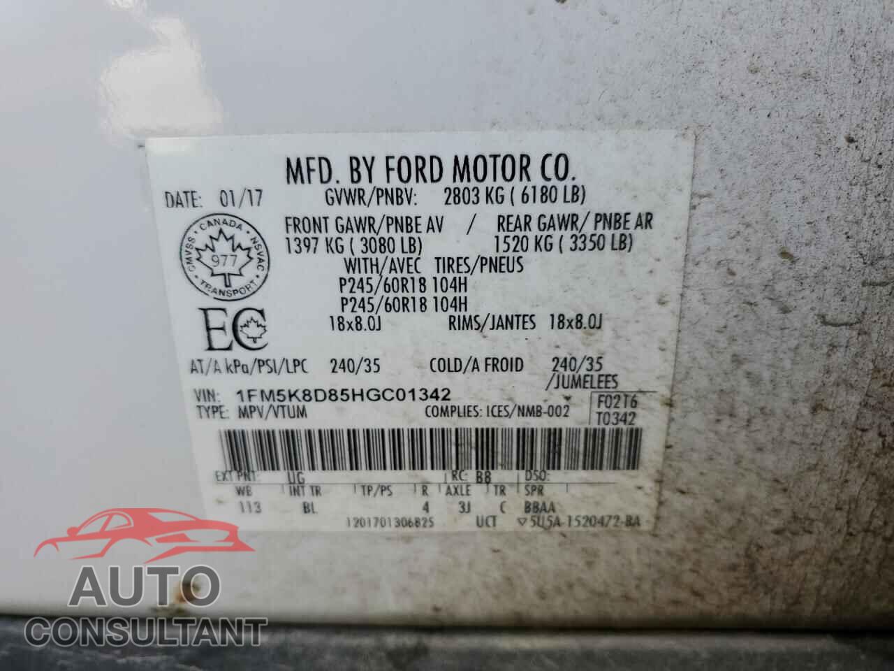 FORD EXPLORER 2017 - 1FM5K8D85HGC01342