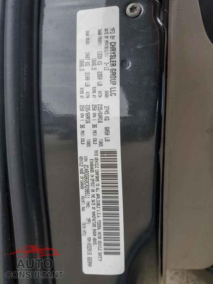 DODGE CARAVAN 2012 - 2C4RDGBG9CR298511